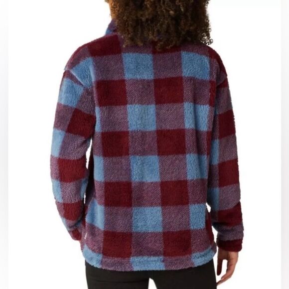 Eddie Bauer Blue and Burgundy Checked Plush Quarter Zip - Picture 3 of 8